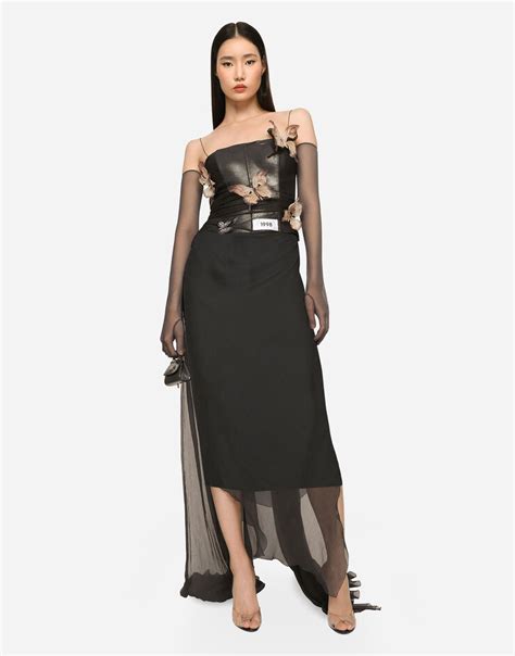 KIM DOLCE&GABBANA Long chiffon dress with butterflies